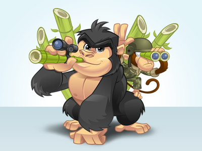 Gorilla N Chimp bamboo cartoon chimp gorilla mascot vector