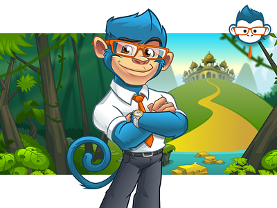 The Oliver Way background design background illustration cartoon logo geek geek monkey jungle mascot design monkey vector