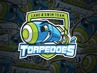 Lane 4 Swim Team Torpedoes cartoon logo logo mascot sports logo swim team team logo torpedoes vector