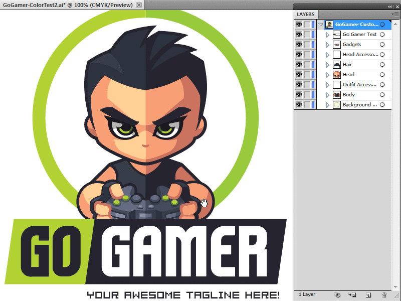 GoGamer - Customizable Logo cartoon logo esports gamer geek logo logo kit mascot player streamer twitch vector youtube