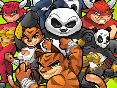 HH - Cadets app cartoon character cyborg hero illustration mascot ox panda tiger vector villain