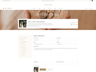 Tiare Dashboard dashboard elegant web website wedding wedding vendor wedding venue wordpress