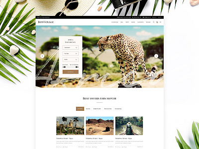 Bon Voyage adventure booking exotic explore safari summer tour travel travel agency trip vacations voyager website mockup wild wilderness wordpress