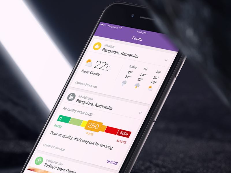 Weather & Pollution Card feed weather pollution card ux ui iphone