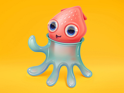 Cautious fella 3d animal animals bright character comic corona coronavirus covid cute disease glove gloves illustration octopus pandemic safe sea smile virus