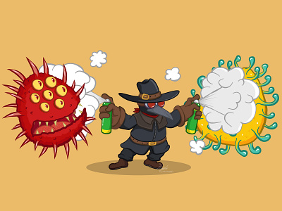 THE DISINFECTOR cartoon character character design coronavirus covid19 disinfectant illustration illustrator plague doctor vector virus