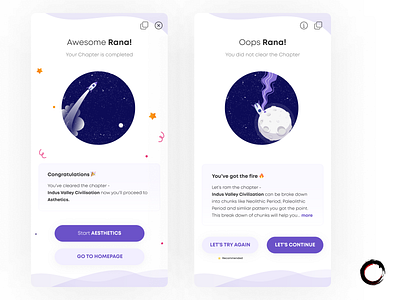 Concept Success / Failure Screens | Learning App art dailyui design illustraion kids app learning app typography ui uidesign uidesigner ux ui design vector