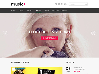Music+ Homepage design flat music music web slider web wordpress wp