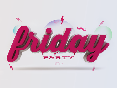 Friday Party 3d design illustration type typography