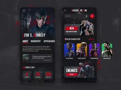 Resident Evil Wiki application application ui concept design horror mobile playstation redesign resident evil typography ui videogames wiki wikia