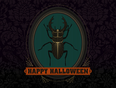 HALLOWEEN BEETLE beetle design halloween illustration spiderweb typography vector