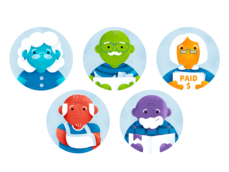 Senior Citizens assistance cartoon character design characters financial aid illustration senior citizens seniors