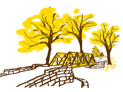 Kissing Bridge at Valparaiso University bridge collegiate drawing fall illustration photoshop sketch trees university