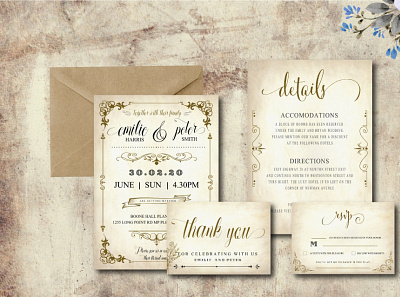 vintage wedding invitation set invitation invitation card invitation design rsvp wedding invitation wedding invitation card wedding invitation map