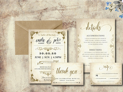 vintage wedding invitation set invitation invitation card invitation design rsvp wedding invitation wedding invitation card wedding invitation map