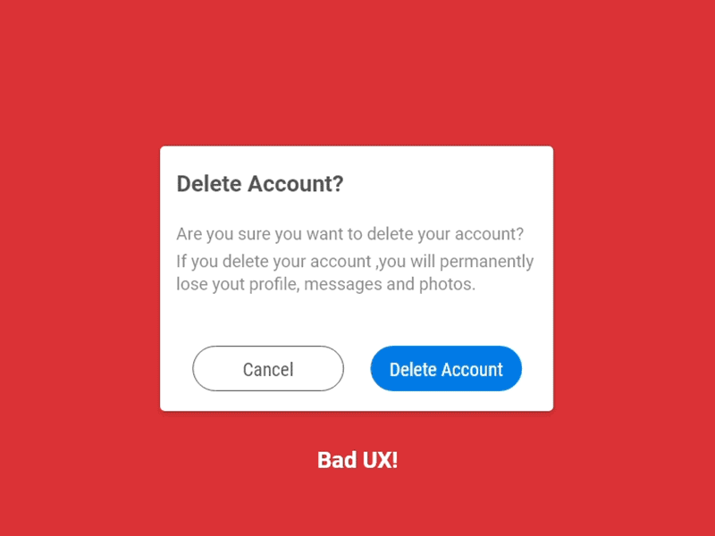 Good UX vs Bad UX adobe animate alarm alerts android app design bad ux color confirm delete design good ux ios logo motion graphic popup typography ui uiuxdesign ux web