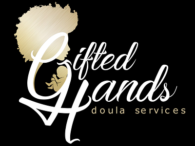 Gifted Hands Doula Services afro baby branding calligraphy design doula gold illustration illustrator infant midwife services typography vector