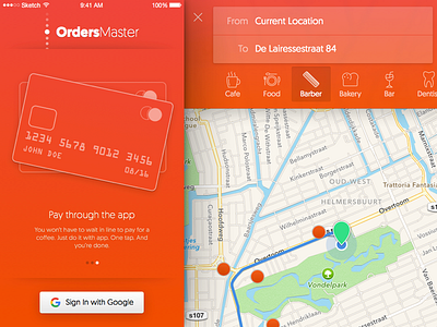 Orders Master form map mastercard navigation orange payments pink red splash screen