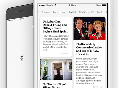 News App app cards clean ios new york times news white