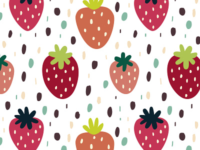 Seamless pattern with strawberries backdrop banner decoration fruit hand drawn pattern pattern design red seamless strawberries strawberry summer background textile pattern design tropical vector wallpaper wrapping papaer