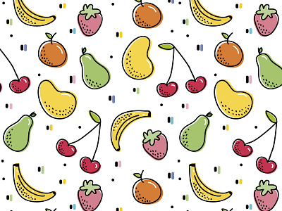 Fruits pattern backdrop banana banner cherrry colorful design food fruit illustration fruits fruity hand drawn illustration mango orange organic pattern pear strawberry vector wallpaper