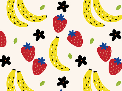 Strawberries & Bananas backdrop background banana bananas banner fabric food fruit fruity handdrawn ilustration pattern design repetition seamless pattern seamless patterns strawberries strawberry summer wallpaper wrapping paper