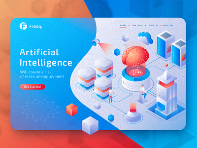 Artificial intelligence 3d ai artificial intelligence brain concept design dribbble gradient illustration isometric machine learning people technology ui vector website