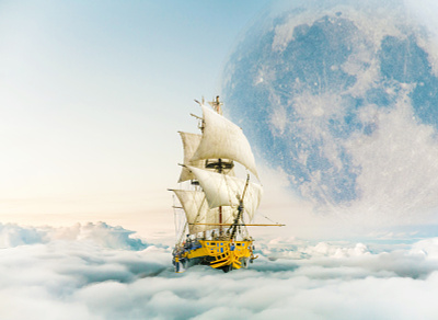 Riding the Clouds clouds design moon photoshop ship