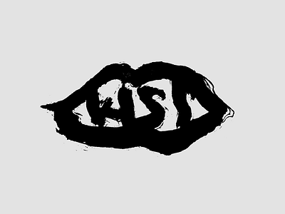 Kiss abstract art black and white calligraphy dirty ink logo messy