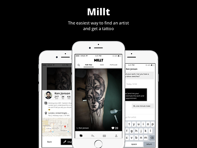 Millt – The easiest way to find an artist and get a tattoo app chat ink ios list map mobile profile tattoo