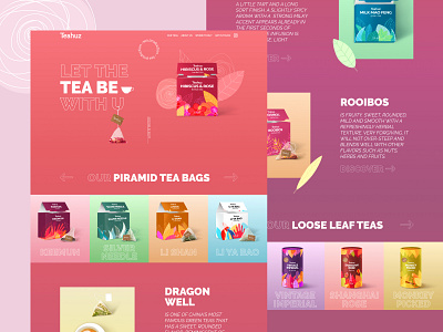 Teahuz Tea Production colorful first screen main page packaging pink promo tea ui ui ux uidesign uiux ux ux ui ux design uxdesign web design web site design webdesign webdevelopment website