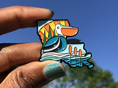 Louisiana Pelican Blues enamel pin illustration louisiana pin vector