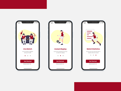 On Boarding Screen - Football Apps football get started illustration maroon minimal mobile on boarding red ui ux