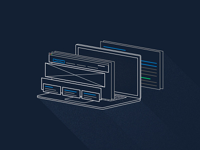 Split Stack components dev illustration isometric laptop line lines outline screen vector wireframe