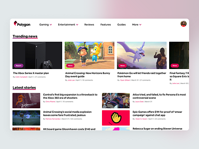 Article dashboard app article content dashboard game gaming ipad polygon redesign ux