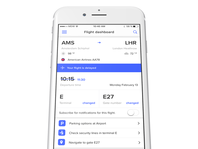 App dashboard for flight information by Winter M. on Dribbble