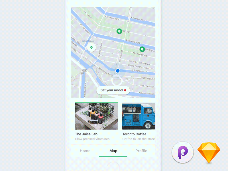 Explore City Carousel Screen app design interface ios11 phone user