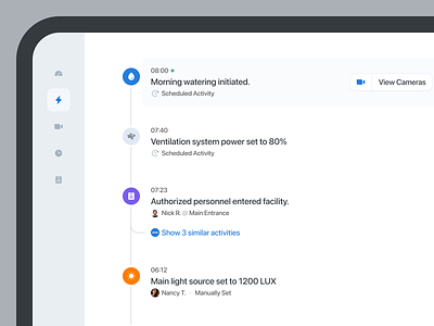 Plants Facility Activity Log activity activity log logs product product design timeline ui ux