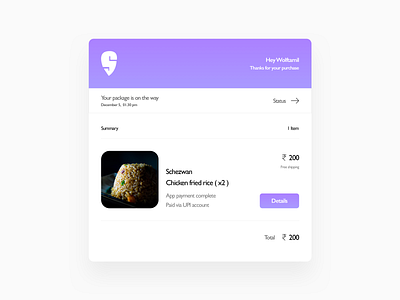 Email Receipt card card design concept design email design email receipt gradient minimal swiggy typography ui ux vector web