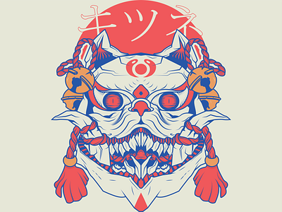 Vintage Devil Kitsune Mask animation blue branding design devil fox friend friendship graphic design ill illustration illustrator jappanese jappaneseilustration kitsune kitsunemask logo red vector vintage