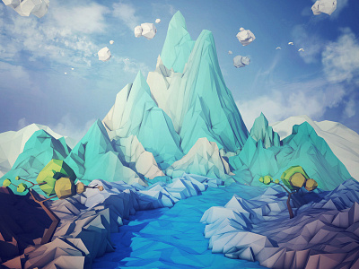Low Poly Environment 3d abstract art environment illustration landscape low poly lowpoly mountain paper polygon river