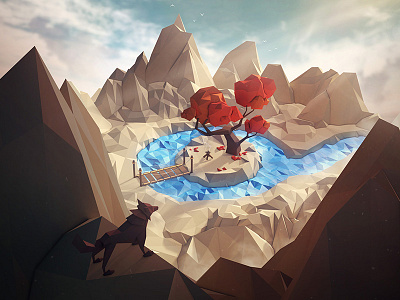 Abandoned Camp Site 3d abstract art environment illustration landscape low poly lowpoly mountain paper polygon river