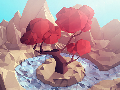 Red Tree 3d abstract art environment illustration landscape low poly lowpoly minimal paper polygon tree