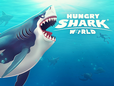 Hungry Shark World art cartoon fgol games great white hungry shark hungry shark world illustration shark ubisoft underwater water