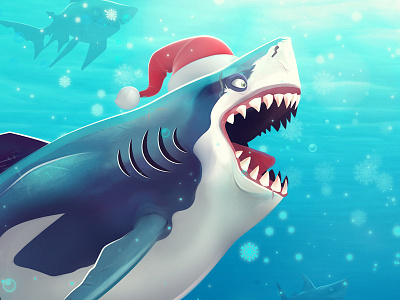 Christmas Shark 2d blue christmas design digital flat illustration ios shark snow vector water