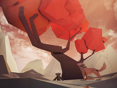 Low Poly Camp 3d abstract animal art c4d design flat game illustration lowpoly tree wolf