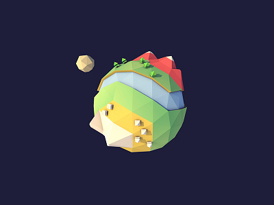 Low Poly Planet - Green 3d abstract design flat game icon mountains planet river space trees vector