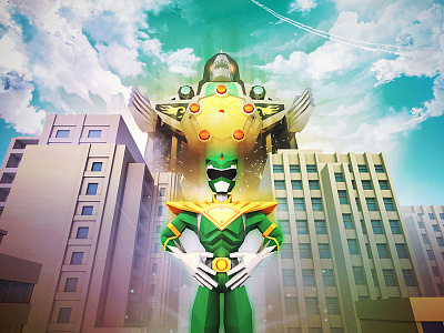 Green Ranger 3d design dragon dragonzord godzilla green ranger illustration lowpoly mech power rangers robot sentai