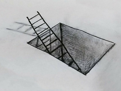 Ladder in a Hole Drawing 3d 3d hole 3d ladder art art board balck design drawing drawing letters hand crafted hand drawing hole home ladder pencil pencil drawing sketch stair top upstair