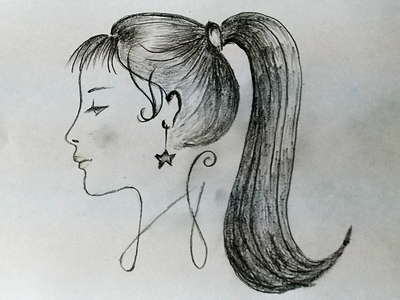 girl looking down side view drawing